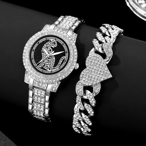 Reloj y pulsera de diamante con para mujer
