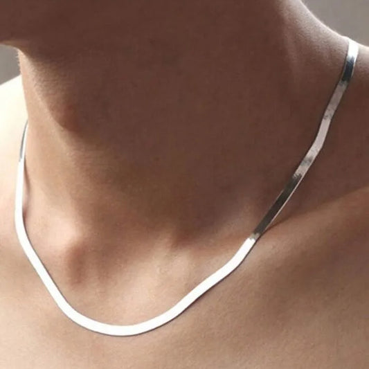 Collar de plata de ley 925 con hoja fina de 4MM para hombre y mujer - ShoppBolivia