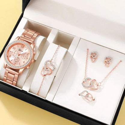 Reloj lujo Juego de 6 piezas de oro rosa para mujer