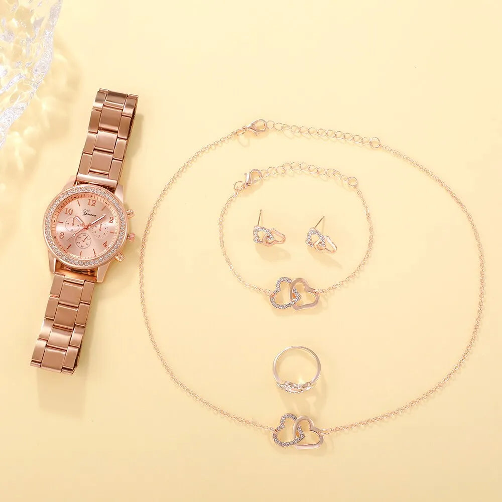 Reloj lujo Juego de 6 piezas de oro rosa para mujer