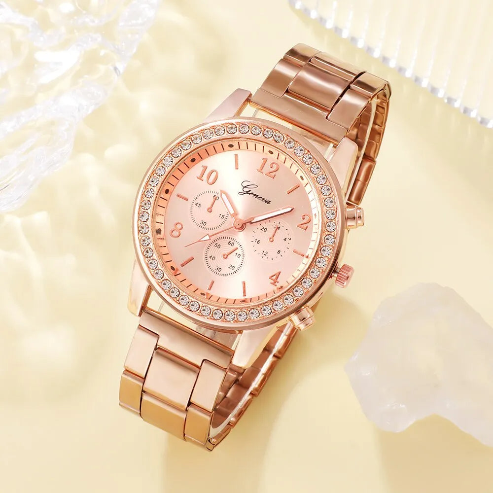 Reloj lujo Juego de 6 piezas de oro rosa para mujer