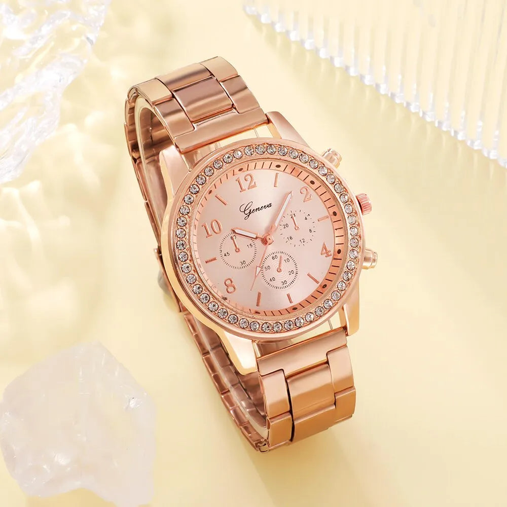 Reloj lujo Juego de 6 piezas de oro rosa para mujer