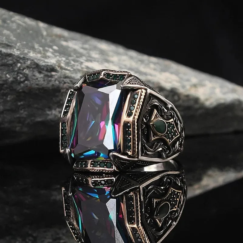 Anillo Clasico Retro de arcoiris - ShoppBolivia