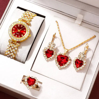 Reloj de lujo dorado y rojo para mujer